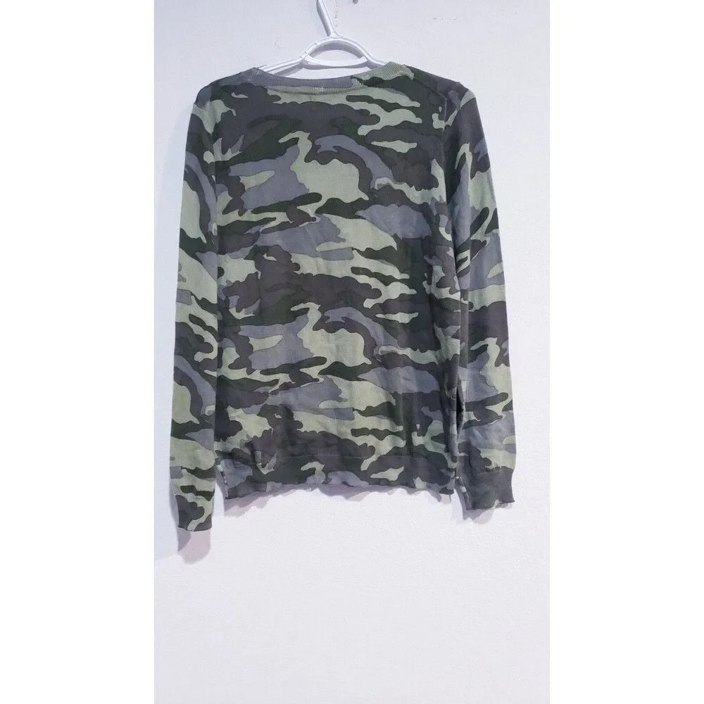 NWT J Crew Camo Teddie Lightweight Sweater Size M Jenna Camo Green 969 AC506